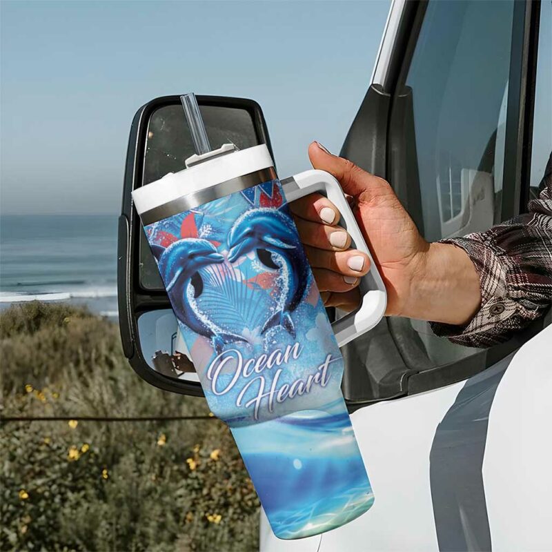 Hawaiian Dolphin Love Ocean Heart Custom Stanley Quencher 40oz Stainless Steel Tumbler With Handle - Threewoofs - Image 7