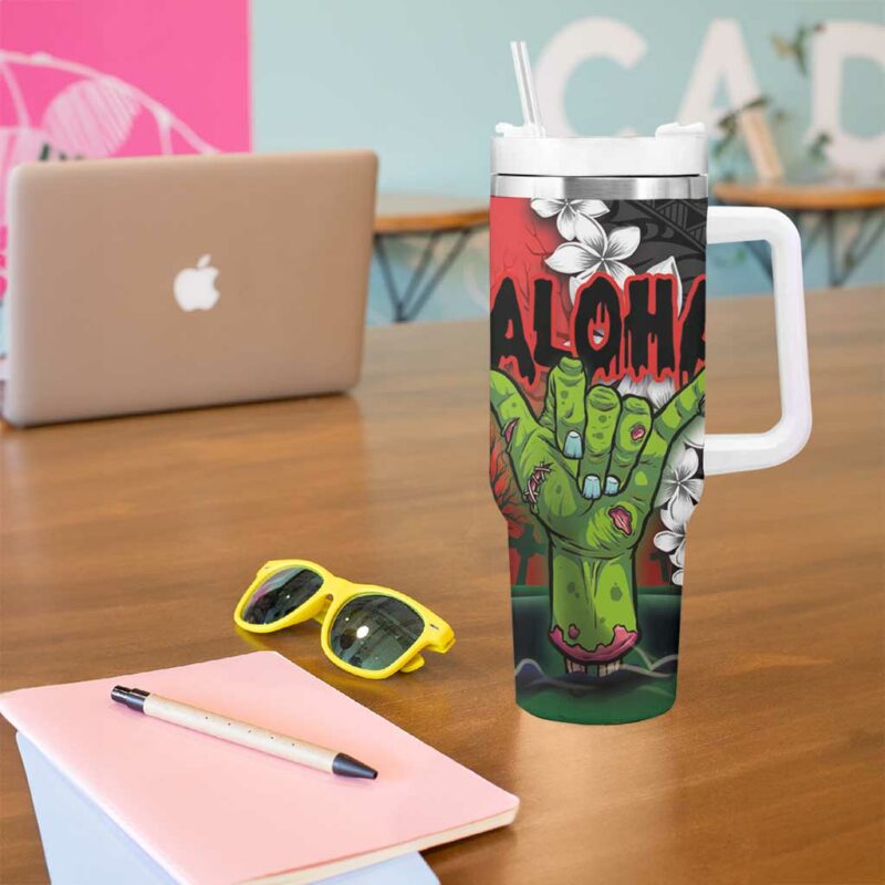 Hawaiian Halloween Horror Shaka Hand Custom Stanley Quencher 40oz Stainless Steel Tumbler With Handle - Threewoofs - Image 5