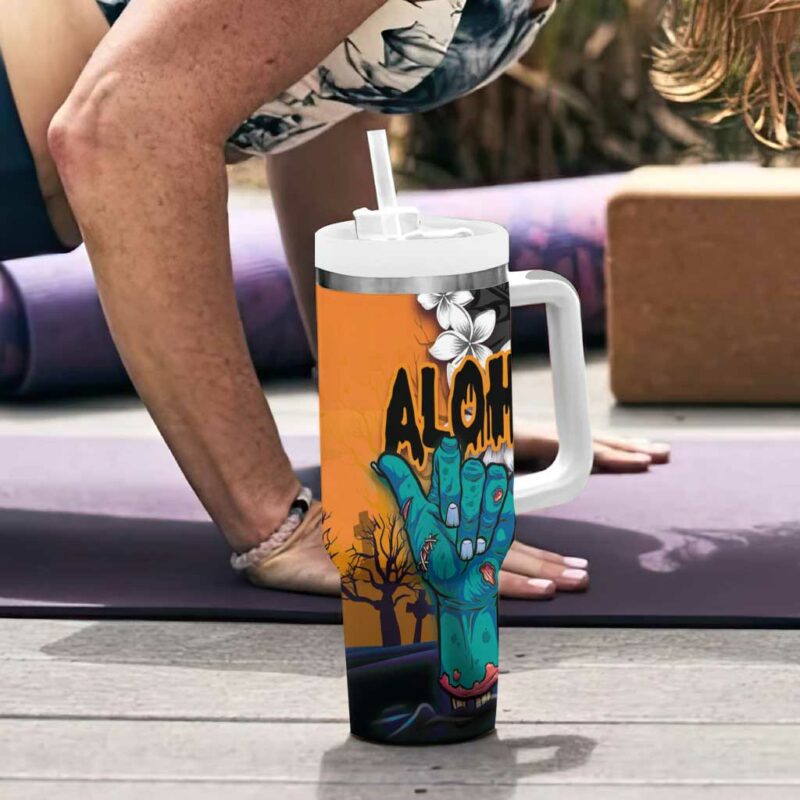 Hawaiian Halloween Horror Shaka Hand Custom Stanley Quencher 40oz Stainless Steel Tumbler With Handle - Threewoofs - Image 6