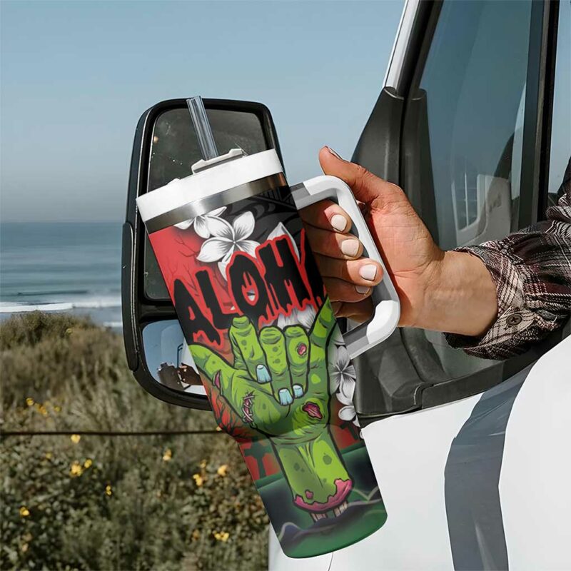 Hawaiian Halloween Horror Shaka Hand Custom Stanley Quencher 40oz Stainless Steel Tumbler With Handle - Threewoofs - Image 7