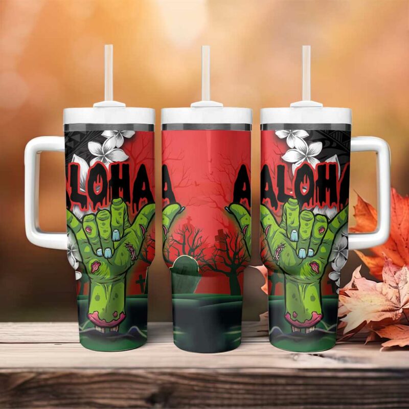 Hawaiian Halloween Horror Shaka Hand Custom Stanley Quencher 40oz Stainless Steel Tumbler With Handle - Threewoofs - Image 4
