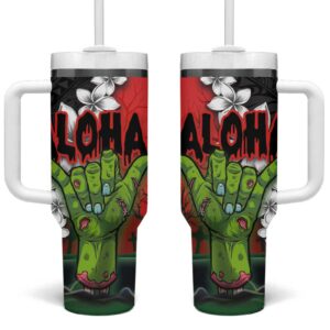 Hawaiian Halloween Horror Shaka Hand Custom Stanley Quencher 40oz Stainless Steel Tumbler With Handle - Threewoofs