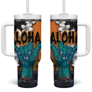 Hawaiian Halloween Horror Shaka Hand Custom Stanley Quencher 40oz Stainless Steel Tumbler With Handle - Threewoofs