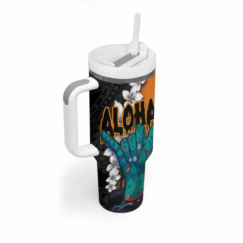 Hawaiian Halloween Horror Shaka Hand Custom Stanley Quencher 40oz Stainless Steel Tumbler With Handle - Threewoofs - Image 2