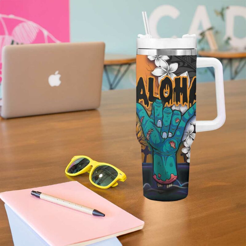 Hawaiian Halloween Horror Shaka Hand Custom Stanley Quencher 40oz Stainless Steel Tumbler With Handle - Threewoofs - Image 5