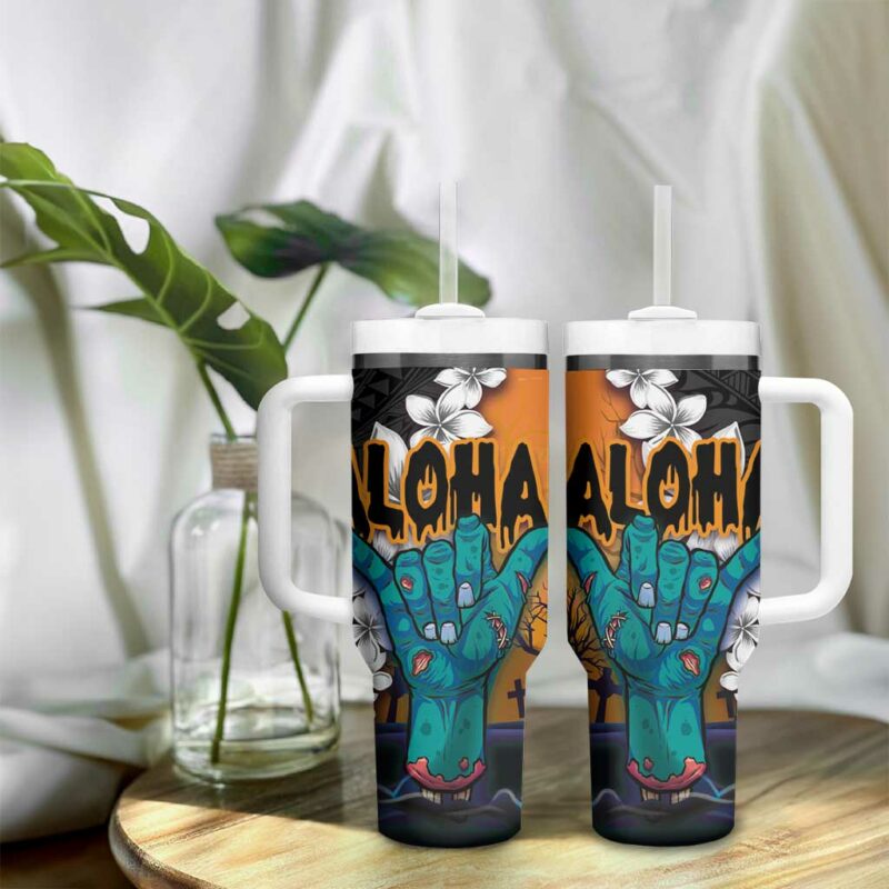 Hawaiian Halloween Horror Shaka Hand Custom Stanley Quencher 40oz Stainless Steel Tumbler With Handle - Threewoofs - Image 9