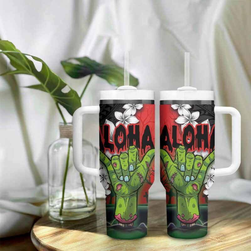 Hawaiian Halloween Horror Shaka Hand Custom Stanley Quencher 40oz Stainless Steel Tumbler With Handle - Threewoofs - Image 9