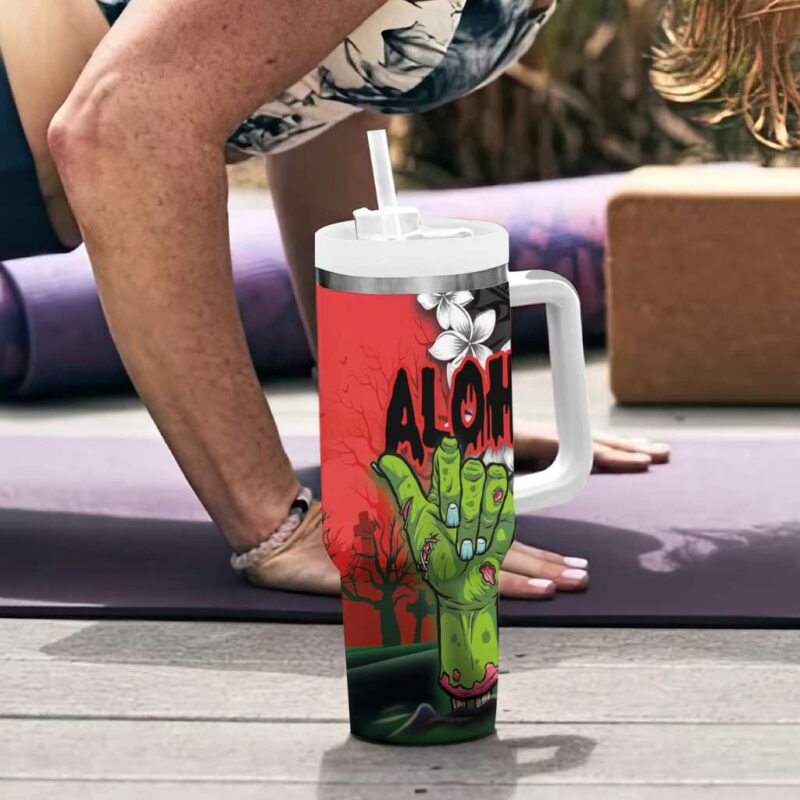 Hawaiian Halloween Horror Shaka Hand Custom Stanley Quencher 40oz Stainless Steel Tumbler With Handle - Threewoofs - Image 6