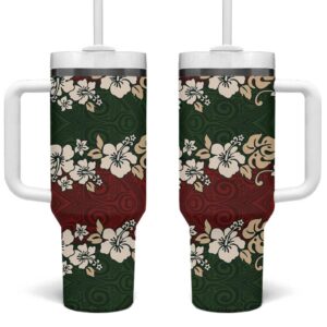 Hawaiian Hibiscus Christmas Color Custom Stanley Quencher 40oz Stainless Steel Tumbler With Handle - Threewoofs