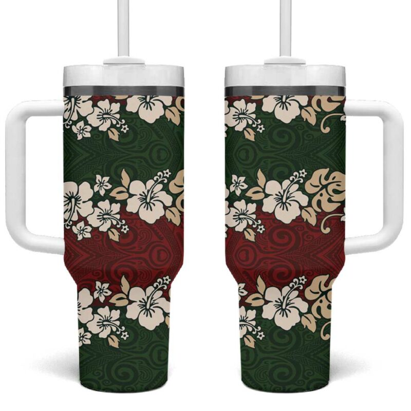 Hawaiian Hibiscus Christmas Color Custom Stanley Quencher 40oz Stainless Steel Tumbler With Handle - Threewoofs