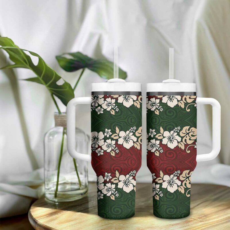 Hawaiian Hibiscus Christmas Color Custom Stanley Quencher 40oz Stainless Steel Tumbler With Handle - Threewoofs - Image 9