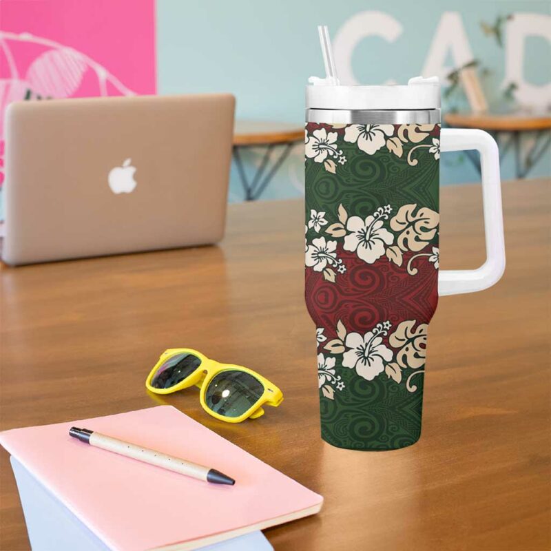 Hawaiian Hibiscus Christmas Color Custom Stanley Quencher 40oz Stainless Steel Tumbler With Handle - Threewoofs - Image 5