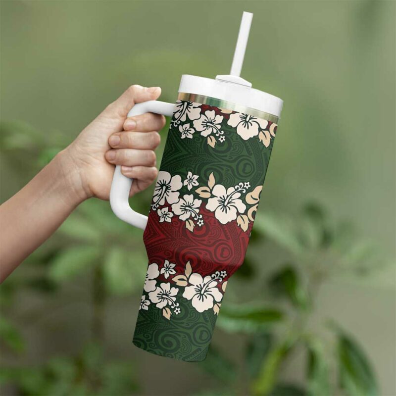 Hawaiian Hibiscus Christmas Color Custom Stanley Quencher 40oz Stainless Steel Tumbler With Handle - Threewoofs - Image 3