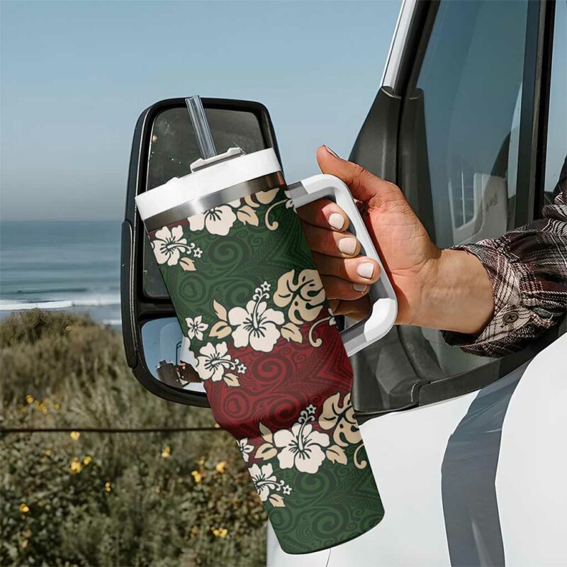 Hawaiian Hibiscus Christmas Color Custom Stanley Quencher 40oz Stainless Steel Tumbler With Handle - Threewoofs - Image 7