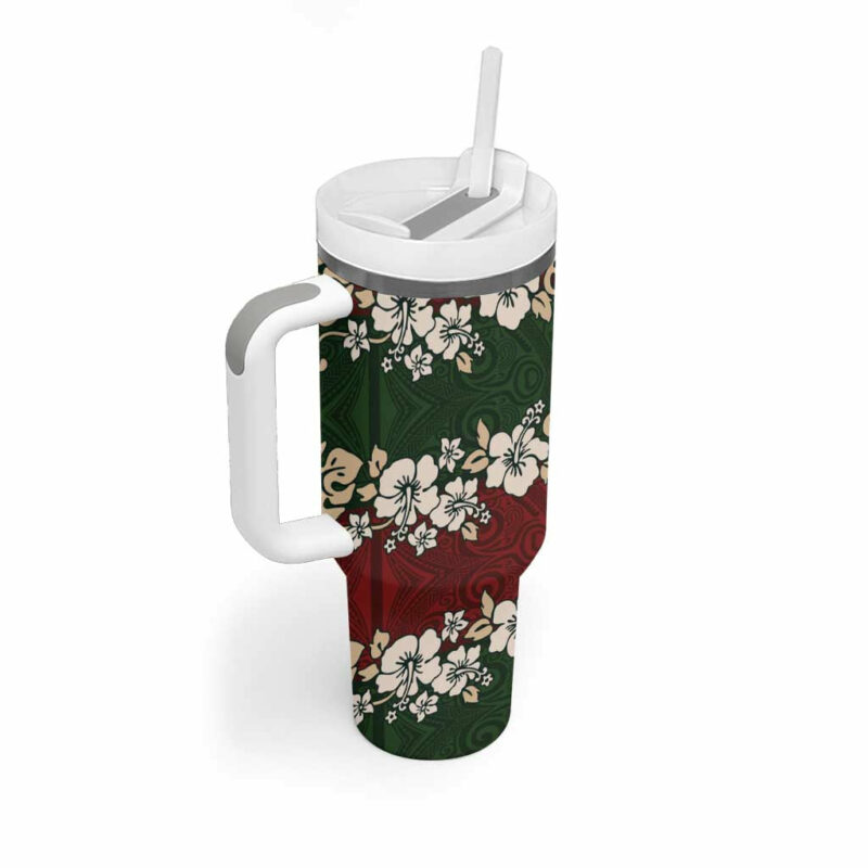 Hawaiian Hibiscus Christmas Color Custom Stanley Quencher 40oz Stainless Steel Tumbler With Handle - Threewoofs - Image 2