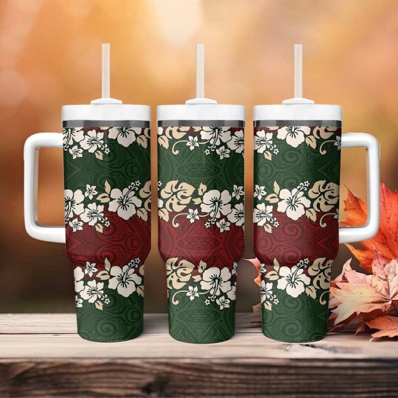 Hawaiian Hibiscus Christmas Color Custom Stanley Quencher 40oz Stainless Steel Tumbler With Handle - Threewoofs - Image 4