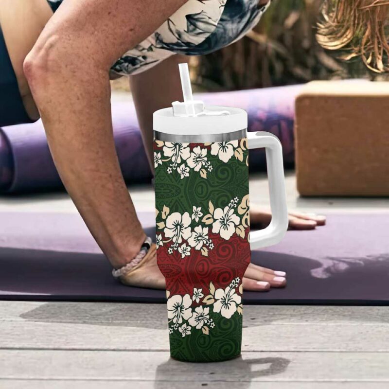 Hawaiian Hibiscus Christmas Color Custom Stanley Quencher 40oz Stainless Steel Tumbler With Handle - Threewoofs - Image 6