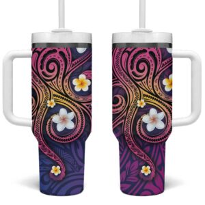 Hawaiian Octopus Tattoo and Frangipani Custom Stanley Quencher 40oz Stainless Steel Tumbler With Handle - Threewoofs