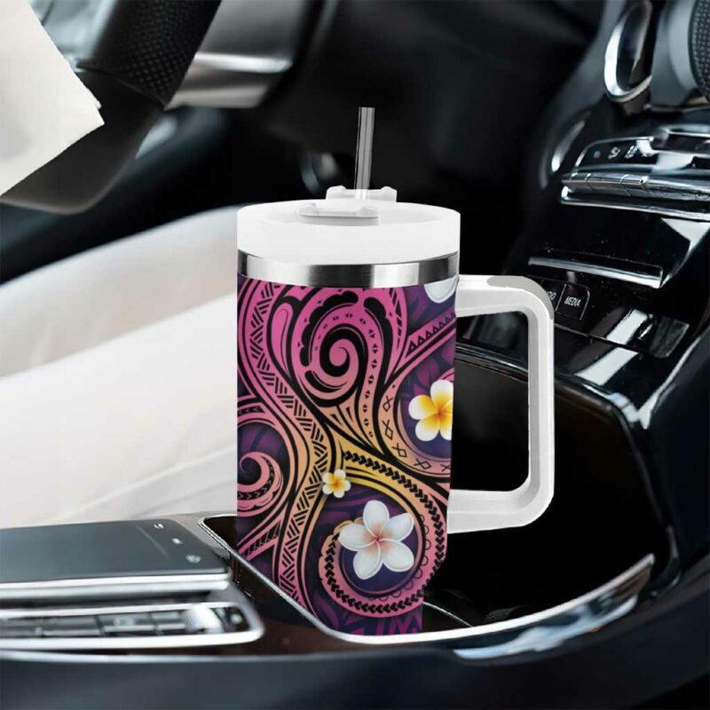 Hawaiian Octopus Tattoo and Frangipani Custom Stanley Quencher 40oz Stainless Steel Tumbler With Handle - Threewoofs - Image 8