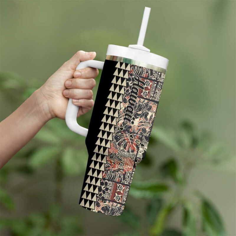 Hawaiian Quilt Hibiscus Kakau Vintage Custom Stanley Quencher 40oz Stainless Steel Tumbler With Handle - Threewoofs - Image 3