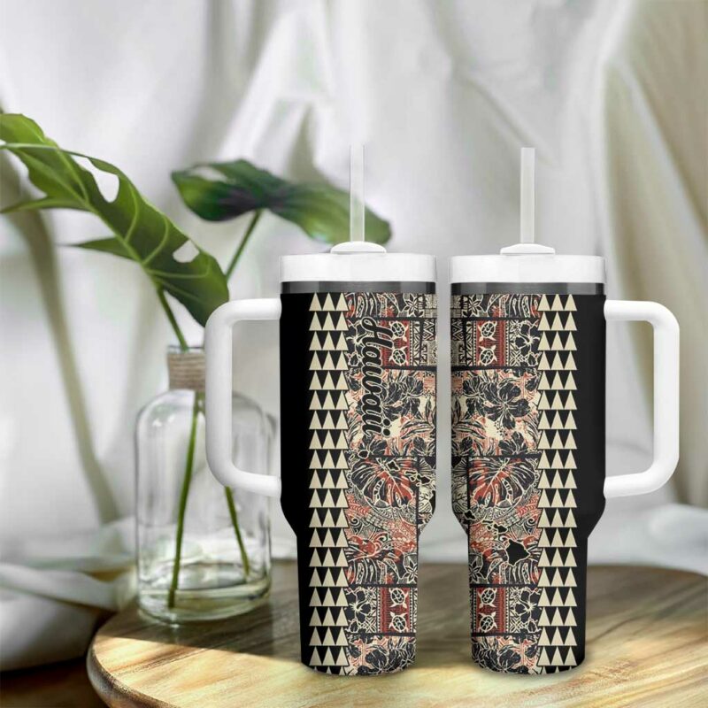 Hawaiian Quilt Hibiscus Kakau Vintage Custom Stanley Quencher 40oz Stainless Steel Tumbler With Handle - Threewoofs - Image 9