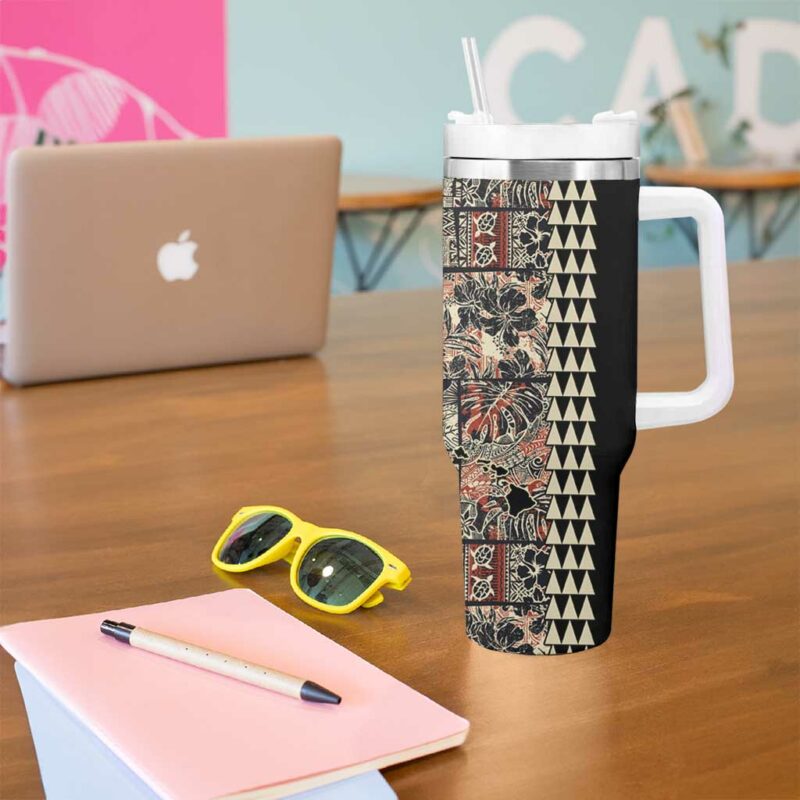 Hawaiian Quilt Hibiscus Kakau Vintage Custom Stanley Quencher 40oz Stainless Steel Tumbler With Handle - Threewoofs - Image 5