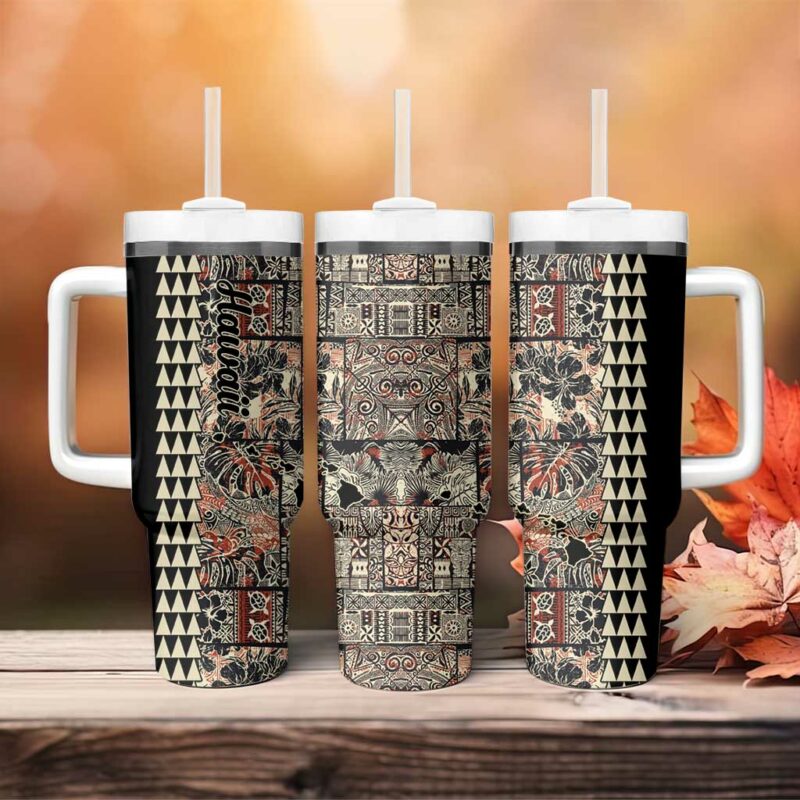 Hawaiian Quilt Hibiscus Kakau Vintage Custom Stanley Quencher 40oz Stainless Steel Tumbler With Handle - Threewoofs - Image 4