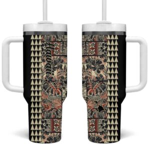 Hawaiian Quilt Hibiscus Kakau Vintage Custom Stanley Quencher 40oz Stainless Steel Tumbler With Handle - Threewoofs