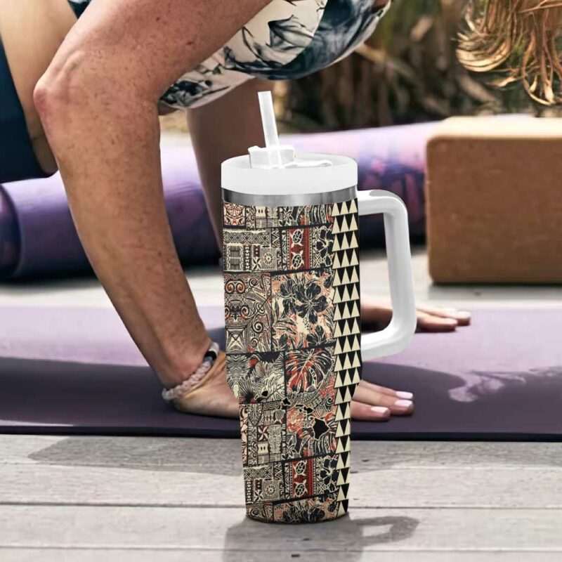 Hawaiian Quilt Hibiscus Kakau Vintage Custom Stanley Quencher 40oz Stainless Steel Tumbler With Handle - Threewoofs - Image 6