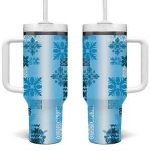 Hawaiian Quilt Vintage Blue Custom Stanley Quencher 40oz Stainless Steel Tumbler With Handle - Threewoofs
