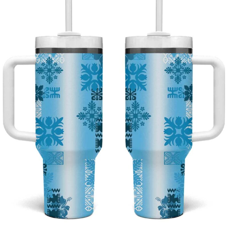 Hawaiian Quilt Vintage Blue Custom Stanley Quencher 40oz Stainless Steel Tumbler With Handle - Threewoofs