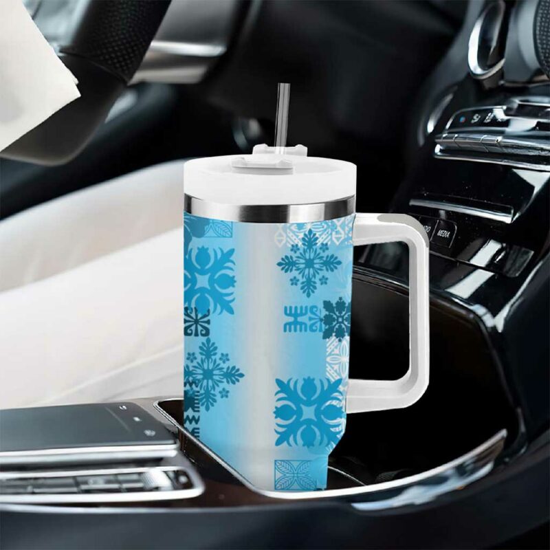 Hawaiian Quilt Vintage Blue Custom Stanley Quencher 40oz Stainless Steel Tumbler With Handle - Threewoofs - Image 8