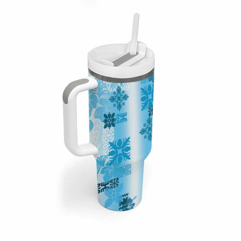 Hawaiian Quilt Vintage Blue Custom Stanley Quencher 40oz Stainless Steel Tumbler With Handle - Threewoofs - Image 2