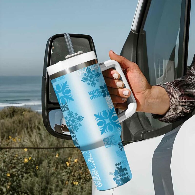 Hawaiian Quilt Vintage Blue Custom Stanley Quencher 40oz Stainless Steel Tumbler With Handle - Threewoofs - Image 7
