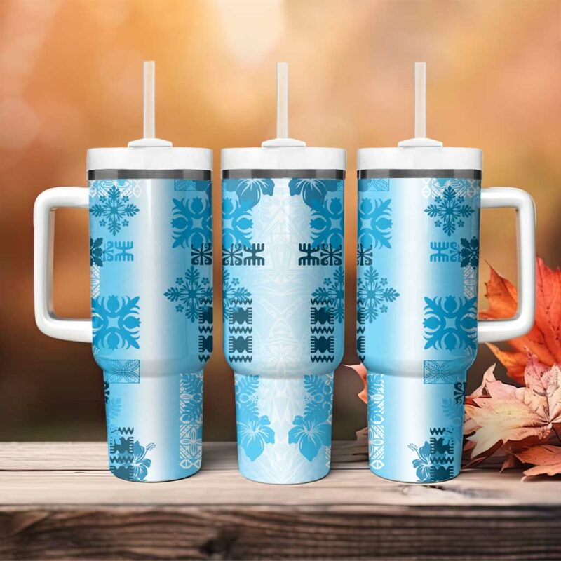 Hawaiian Quilt Vintage Blue Custom Stanley Quencher 40oz Stainless Steel Tumbler With Handle - Threewoofs - Image 4