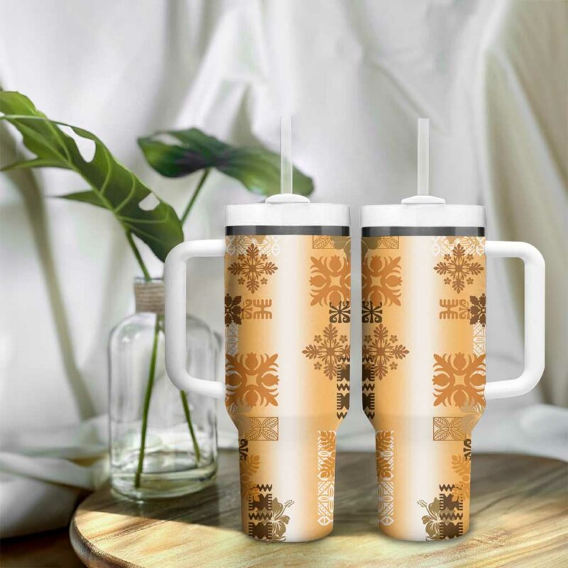 Hawaiian Quilt Vintage Brown Custom Stanley Quencher 40oz Stainless Steel Tumbler With Handle - Threewoofs - Image 9