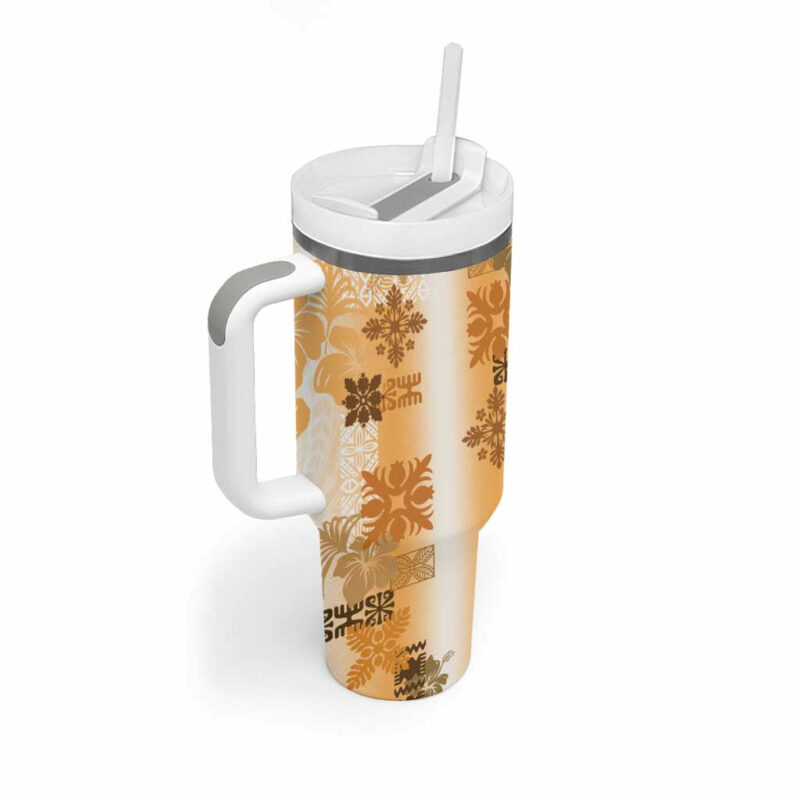 Hawaiian Quilt Vintage Brown Custom Stanley Quencher 40oz Stainless Steel Tumbler With Handle - Threewoofs - Image 2