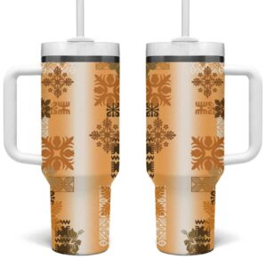 Hawaiian Quilt Vintage Brown Custom Stanley Quencher 40oz Stainless Steel Tumbler With Handle - Threewoofs