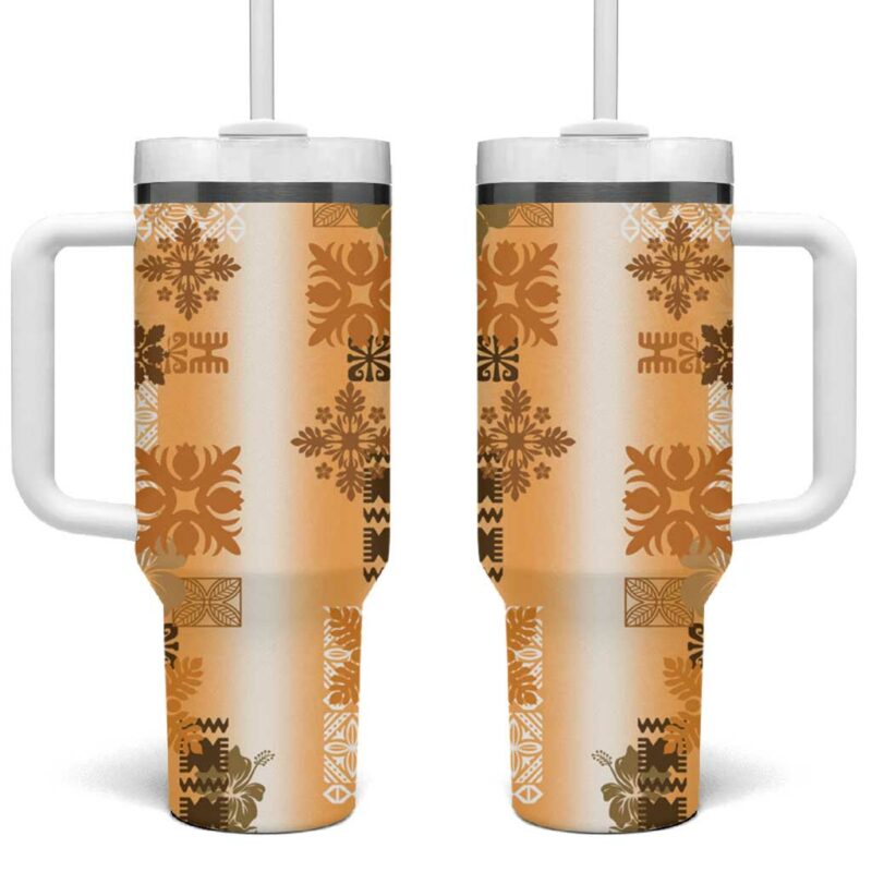 Hawaiian Quilt Vintage Brown Custom Stanley Quencher 40oz Stainless Steel Tumbler With Handle - Threewoofs