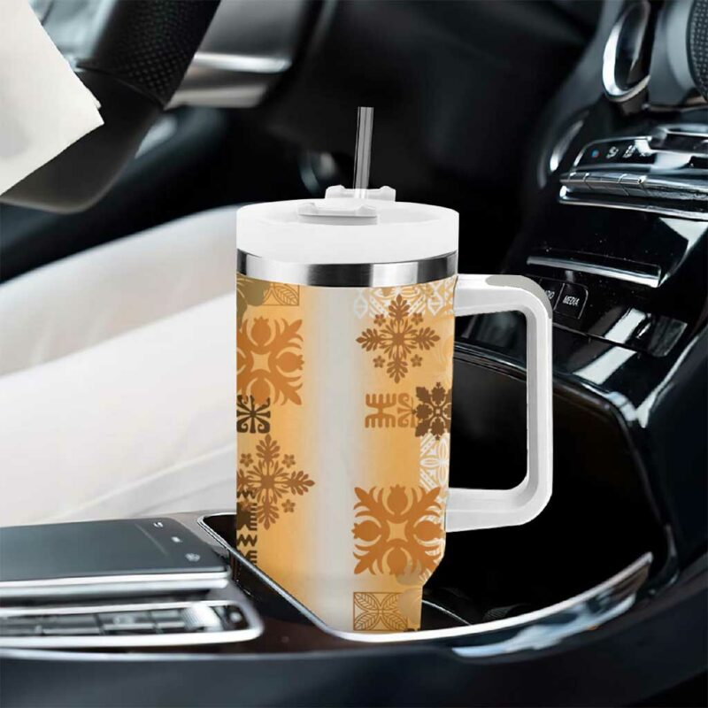 Hawaiian Quilt Vintage Brown Custom Stanley Quencher 40oz Stainless Steel Tumbler With Handle - Threewoofs - Image 8