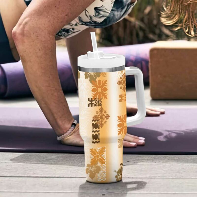 Hawaiian Quilt Vintage Brown Custom Stanley Quencher 40oz Stainless Steel Tumbler With Handle - Threewoofs - Image 6