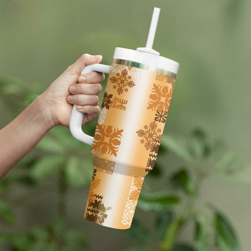 Hawaiian Quilt Vintage Brown Custom Stanley Quencher 40oz Stainless Steel Tumbler With Handle - Threewoofs - Image 3