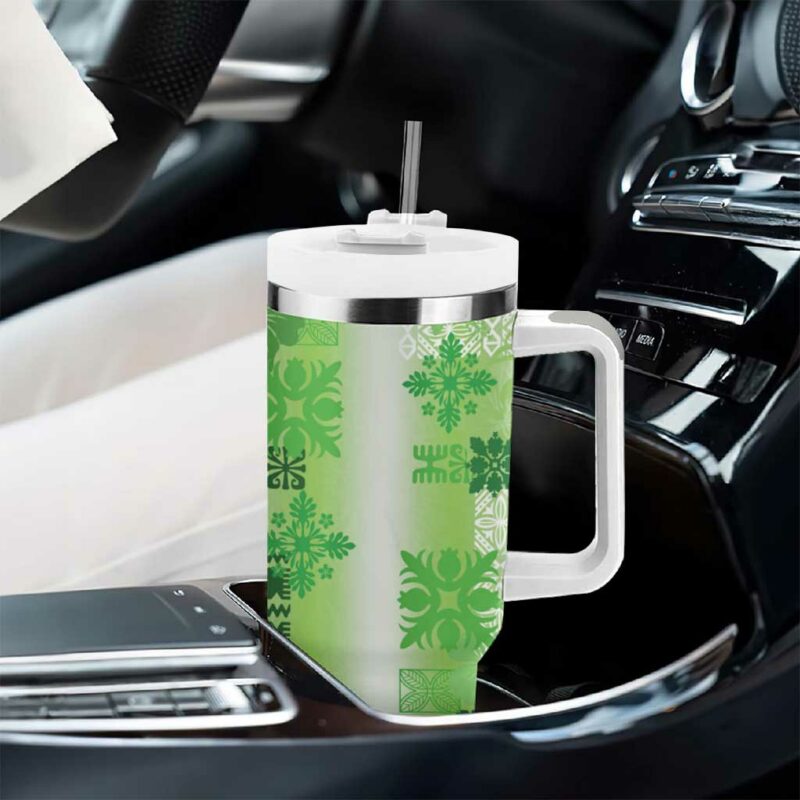 Hawaiian Quilt Vintage Green Custom Stanley Quencher 40oz Stainless Steel Tumbler With Handle - Threewoofs - Image 8