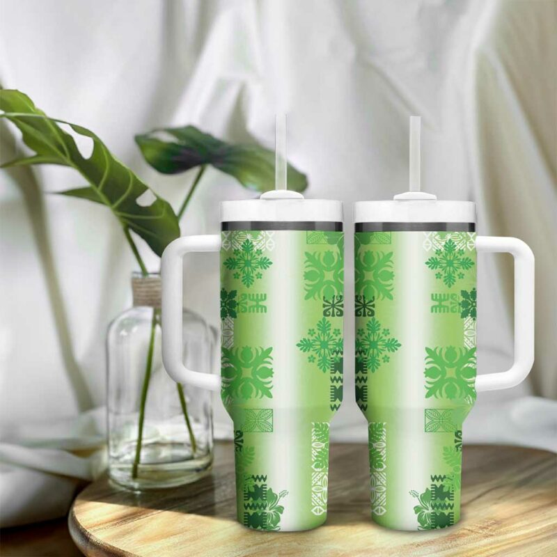 Hawaiian Quilt Vintage Green Custom Stanley Quencher 40oz Stainless Steel Tumbler With Handle - Threewoofs - Image 9