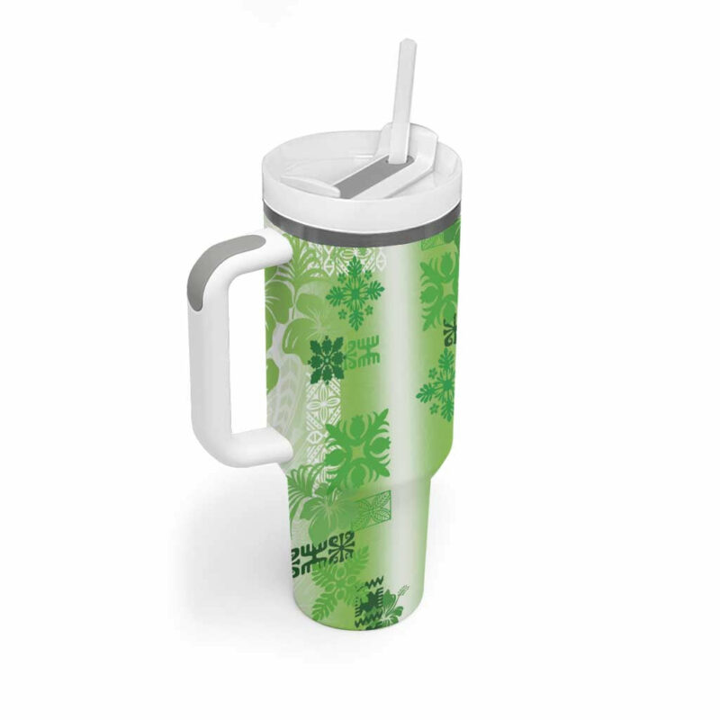 Hawaiian Quilt Vintage Green Custom Stanley Quencher 40oz Stainless Steel Tumbler With Handle - Threewoofs - Image 2