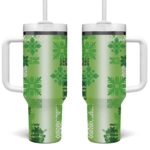 Hawaiian Quilt Vintage Green Custom Stanley Quencher 40oz Stainless Steel Tumbler With Handle - Threewoofs