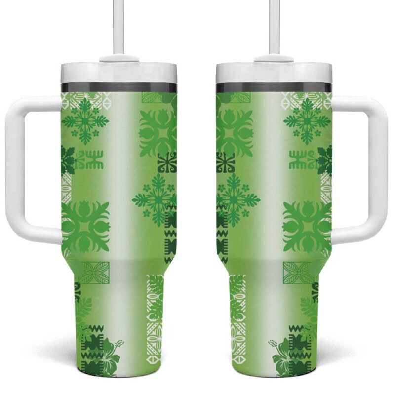 Hawaiian Quilt Vintage Green Custom Stanley Quencher 40oz Stainless Steel Tumbler With Handle - Threewoofs