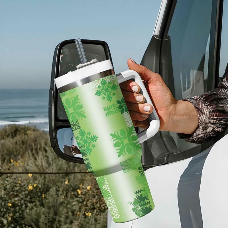 Hawaiian Quilt Vintage Green Custom Stanley Quencher 40oz Stainless Steel Tumbler With Handle - Threewoofs - Image 7