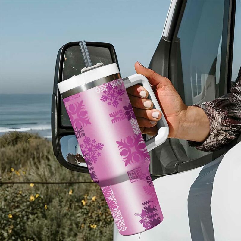 Hawaiian Quilt Vintage Pink Custom Stanley Quencher 40oz Stainless Steel Tumbler With Handle - Threewoofs - Image 7