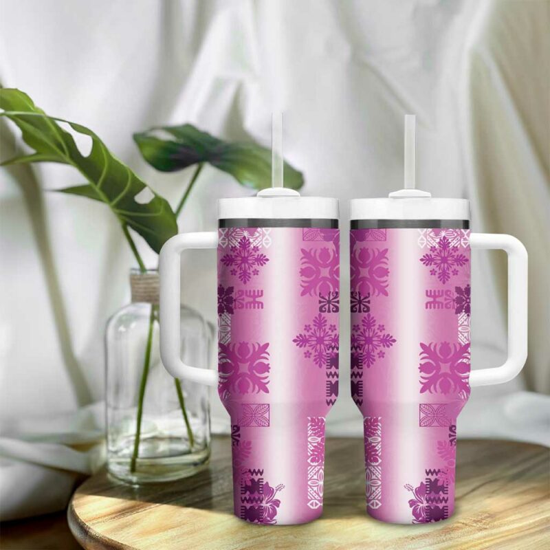Hawaiian Quilt Vintage Pink Custom Stanley Quencher 40oz Stainless Steel Tumbler With Handle - Threewoofs - Image 9